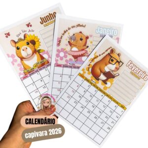 Kit Calendário 2026 – Tema Capivara
