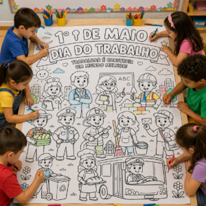Poster Dia do Trabalho para Colorir – Atividade Coletiva Escolar