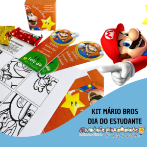 Kit Lembrancinhas Dia do Estudante: Caixinha com Quebra-Cabeça para Colorir do Mario Bros + Marcador de Página - PDF Download