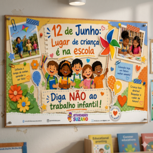 Painel Dia Mundial de Combate ao Trabalho Infantil – 12 de Junho | Mural Escolar Scrapbook