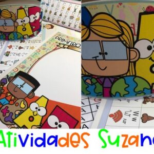 Combo volta às aulas com tabela, moldura, crachá de mesa, silabário, chapéu e alfabeto de mesa.