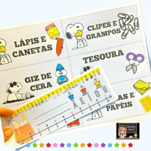 Crachá Editável com Nome da Criança + Etiquetas Escolares Snoopy | Canva