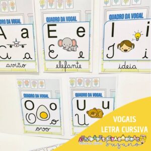 Kit de Cartazes das Vogais em Letra Cursiva e Planilha de Treino!