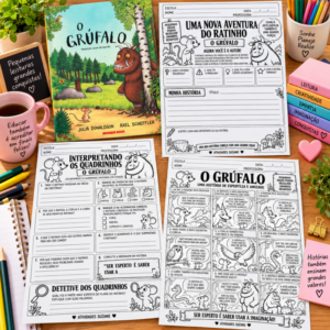 História em quadrinhos do Grúfalo para imprimir e colorir com 9 cenas