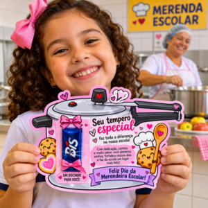 Lembrancinha Dia da Merendeira Escolar Cartão com Porta Bombom Bis