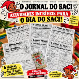 Capa do kit de atividades do Dia do Saci com jornal e zine em PDF